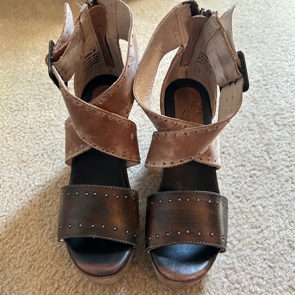 Freebird by Steven Brown Two-Tone Studded Wedge Sandals